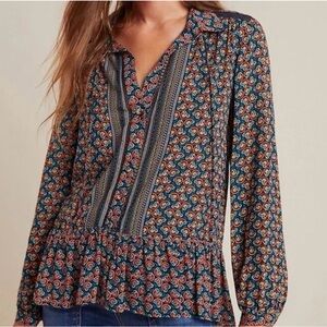 Anthropologie Maeve Flounced Hem Peasant Boho Blouse